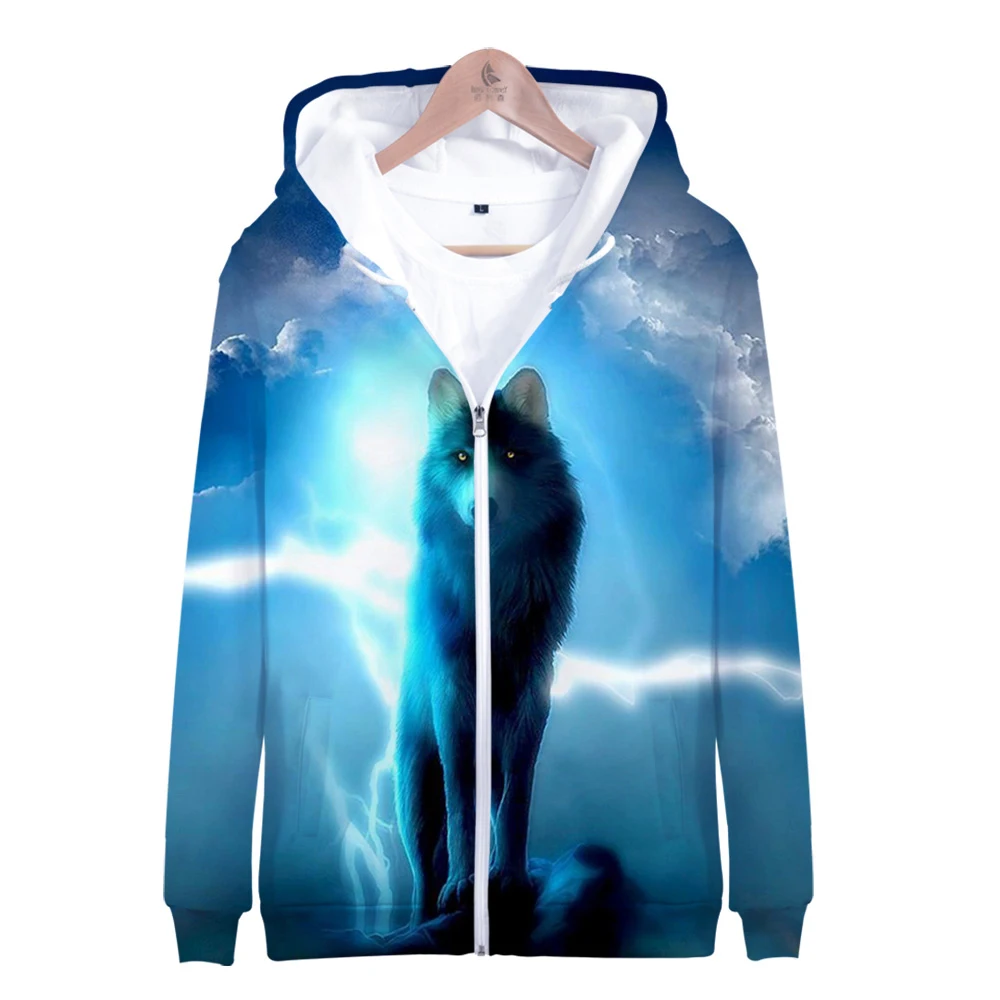 Космической галактики 3D волк толстовки с капюшоном на молнии для детей и
