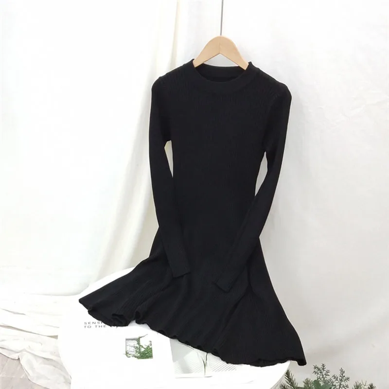 Women Long Sleeve Sweater Dress Women's Irregular Hem Casual Autumn Winter O-neck A Line Short Mini Knitted Dresses | Мать и ребенок