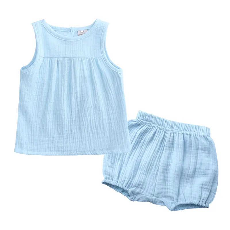 

Solid Color Kids Clothes Boys Outfits Summer Toddler Clothes Cotton Linen Sleeveless Vest+Shorts Children Clothing 0-4 Years