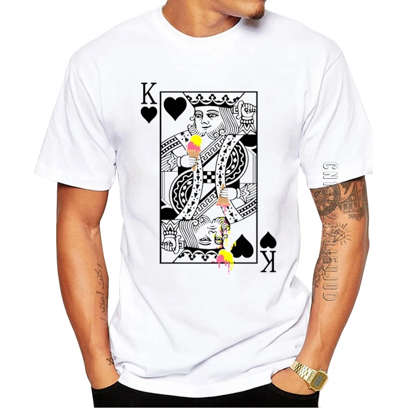 100% Cotton Fashion King's Ice Cream Men T-Shirt Graphic Tshirt O-Neck Cool Tops Funny Playing Cards King Printed Tees | Мужская