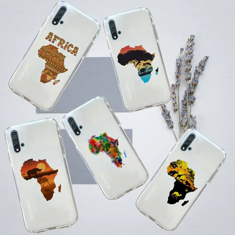 

Africa map graphics art design Phone Case Transparent for Huawei honor P mate Y 20 30 40 10 8 5 6 7 9 i x c pro lite prime smart