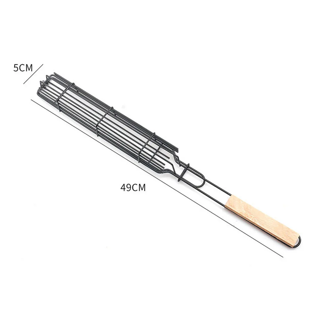

BBQ Barbecue Basket Non-stick Barbecue Sausage Barbecue Basket Wooden Handle Barbecue Clip BBQ Barbecue Outdoor Barbecue Tools
