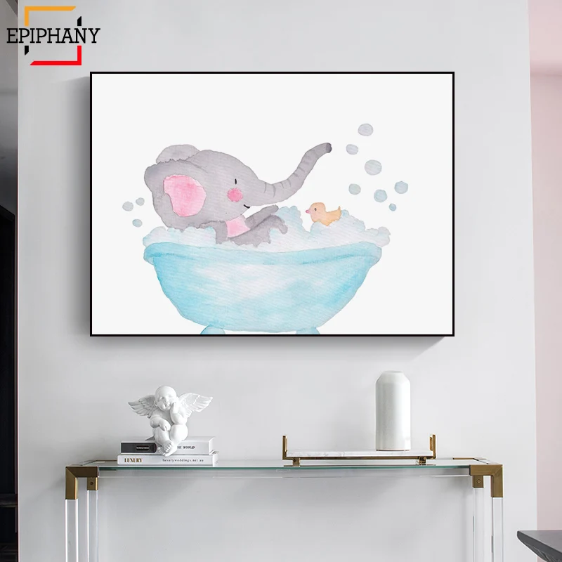 Настенная картина Слон в ванне для детской комнаты постер на холсте с
