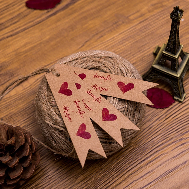 

100 Pieces Name With Red Heart Kraft Gift Tags Paper Hang Tags Price Label Hang Tag Cards Tag customize your wedding name date