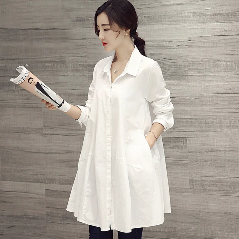 

Women's shirt in a long loose-fitting long-sleeved top design white shirt spring and autumn long sleeve blouse High Street