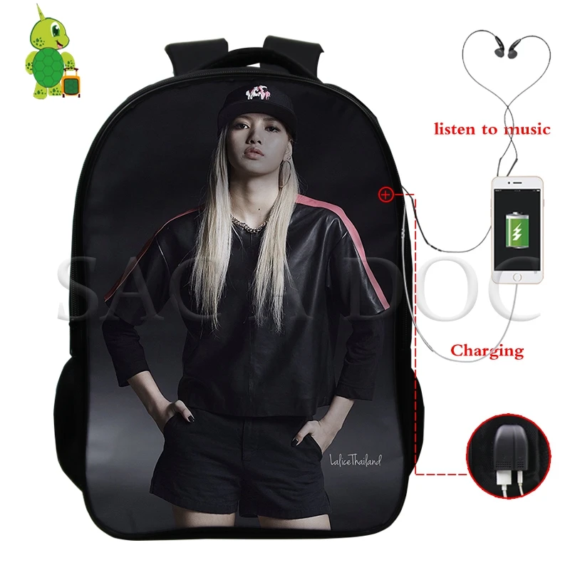 Рюкзак Mochila Kpop, черный, розовый, USB зарядка, рюкзак Kill This Love Rose/Lisa, женский, мужской, многофункциональный, школьный рюкзак, дорожные сумки - Цвет: 17