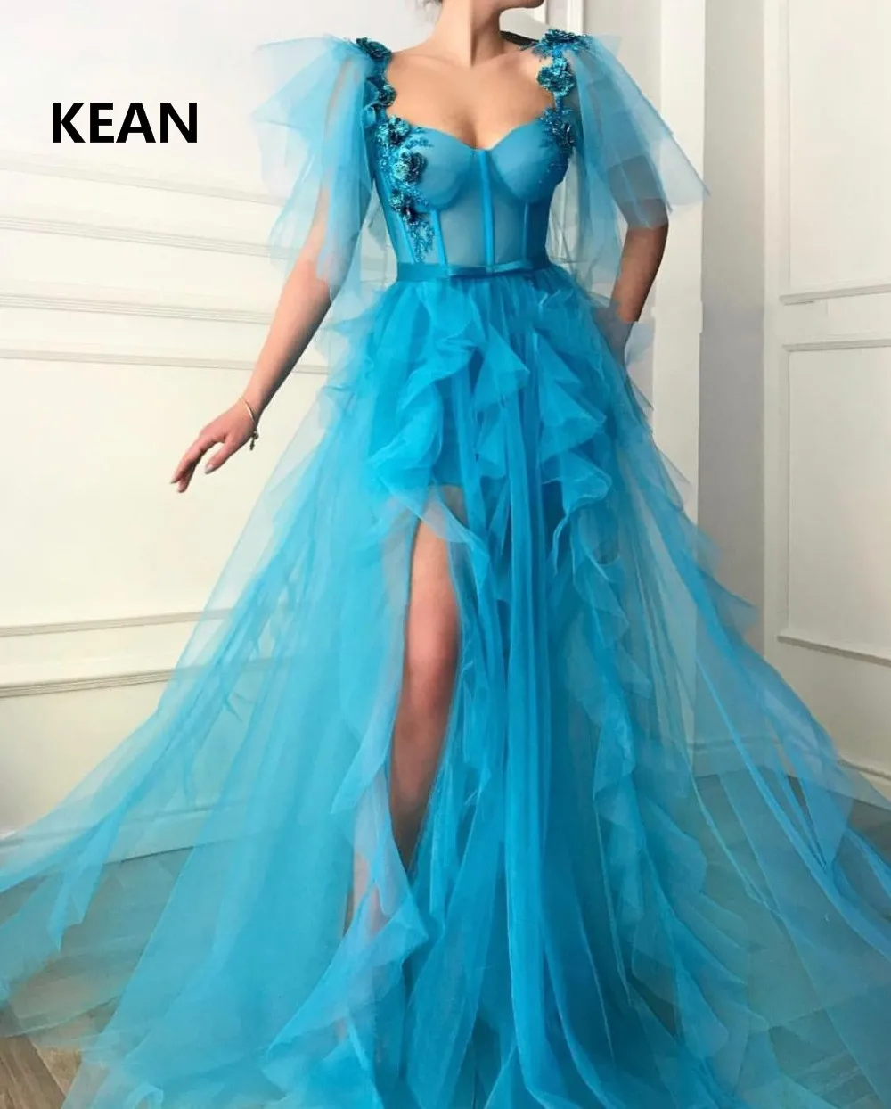 

Женское вечернее платье на тонких бретельках, синее платье с разрезом и аппликацией в исламском стиле, Дубайский кафтан, платье для выпускн...