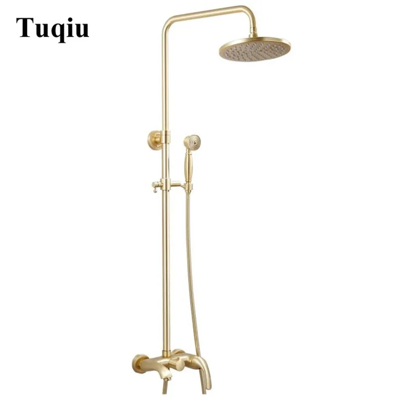 

Brass Brush gold Shower Faucet Luxury Brass Rain Shower Set Wall Mount Gold brush Bathroom Faucet With Slide Bar Bathtub Faucet