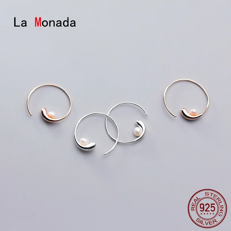 

Ла Monada 925 стерлингового серебра серьги-кольца для женщин искусственный жемчуг в Корейском стиле женские серебряные серьги с 925 ювелирные из...