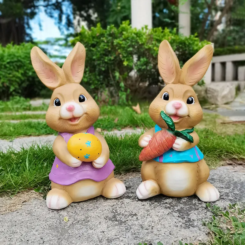 Creative Resin Simulation Rabbit Sculpture Ornaments Home Outdoor Fairy Miniature Garden Decor Courtyard Micro Landscape Crafts