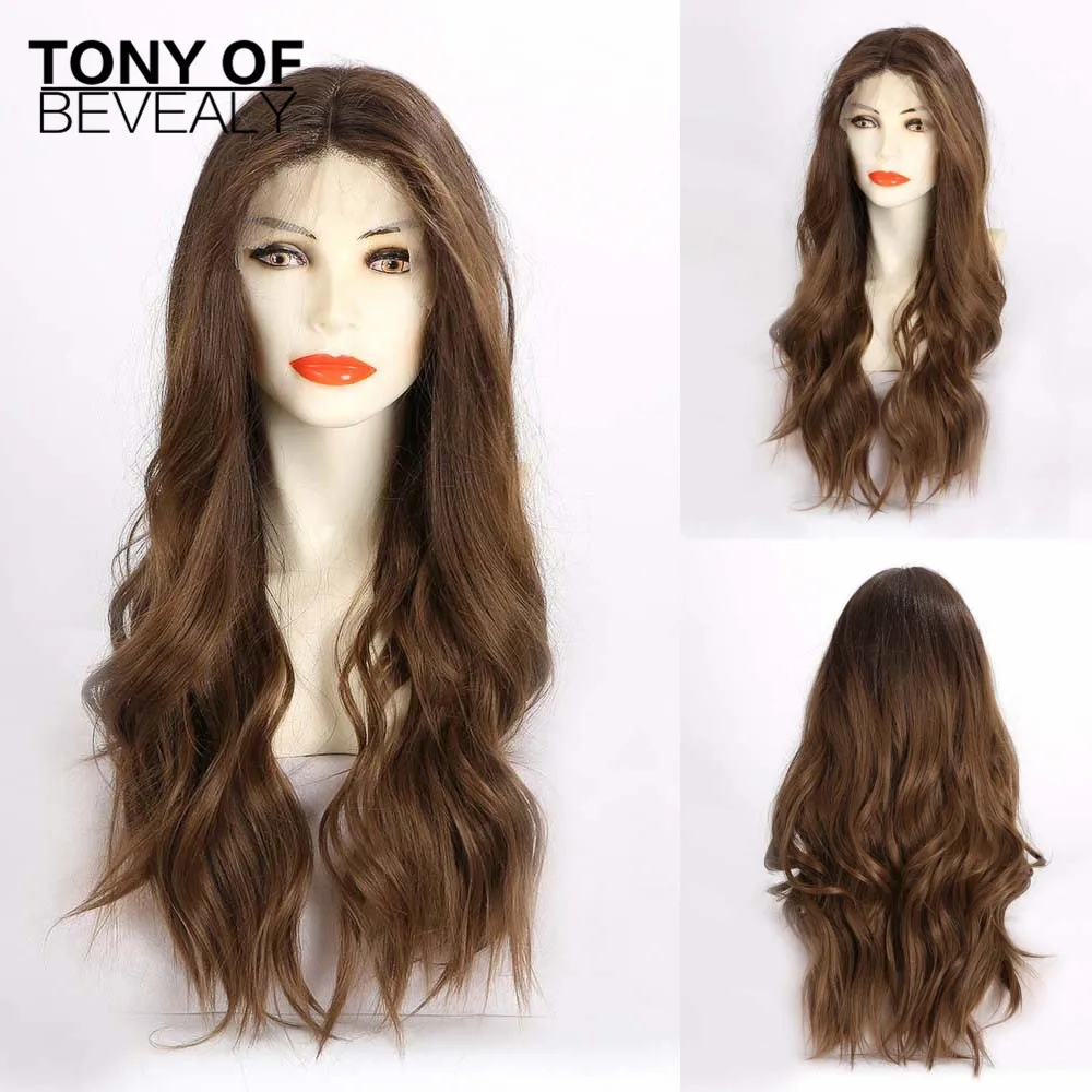 Длинные шелковистые Волнистые кружевные парики Омбре коричневые Передние