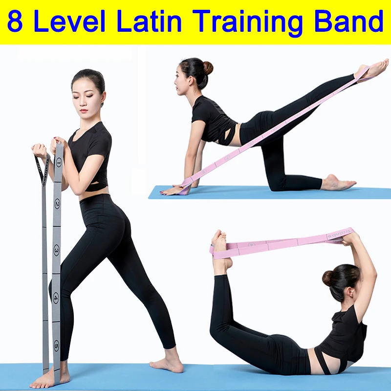 

8 levels Yoga Stretch Strap Adults Latin Training Belt Fitness Exercise Gym Rope Latex Elastic Resistance Fitness Bands Sports