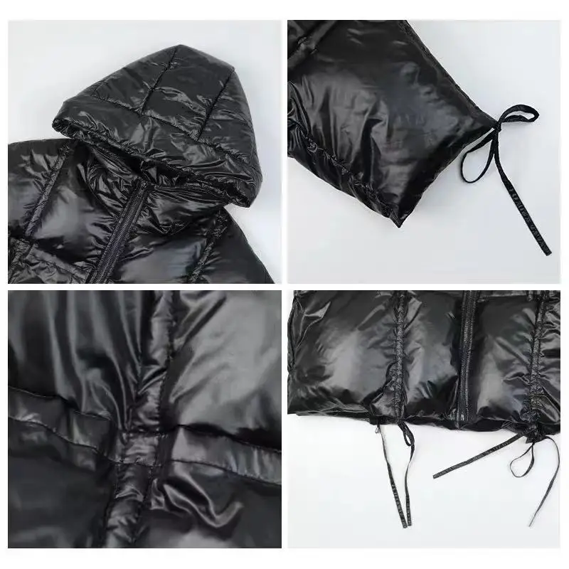 off-Season down Jacket Women's New Drawstring Loose Large Size Hooded Black Bread Coat Short Thickened Coat