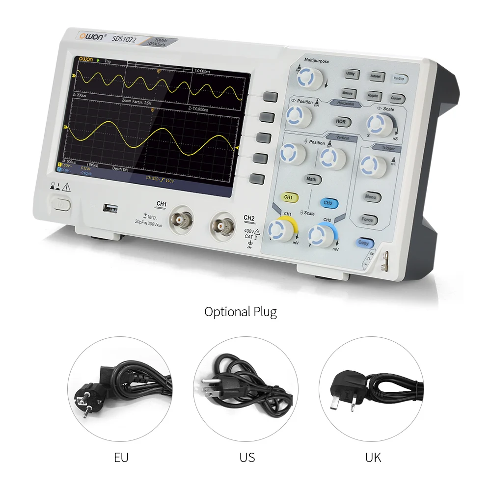Owon SDS1022 осциллограф Oscillometer цифровой запоминающий 2CH 20 МГц 100 мс/с 7 "ЖК дисплей