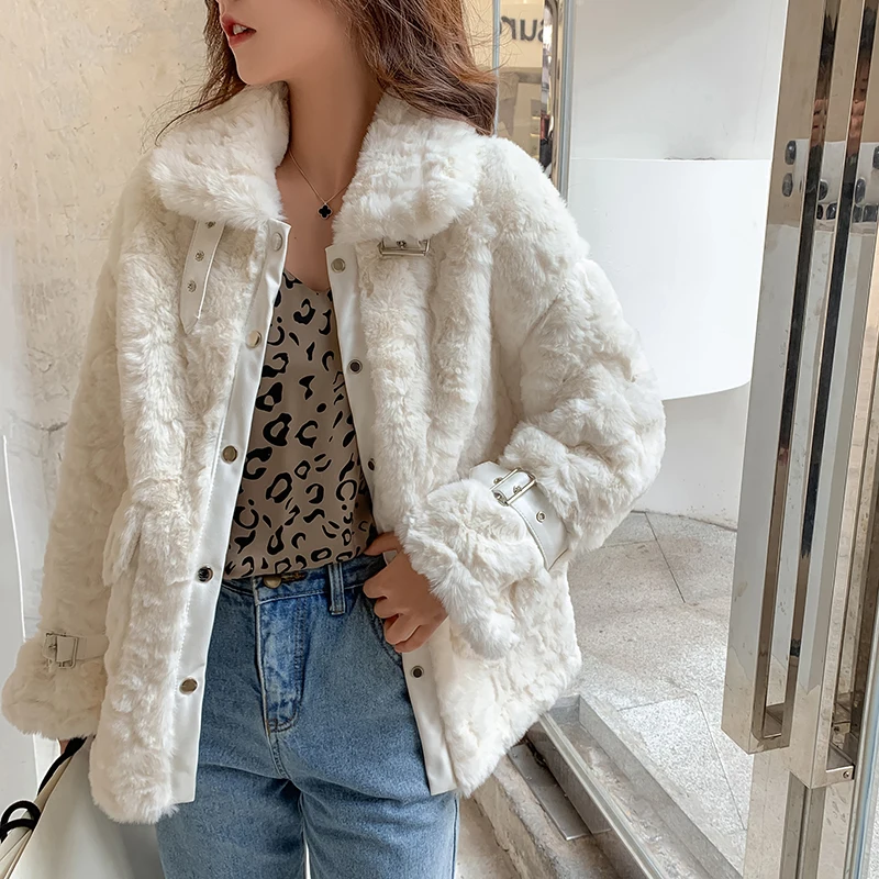 

Корейское пальто из овечьей шерсти Толстая теплая мягкая плюшевая зимняя женская куртка короткие пальто из искусственного меха женская мо...