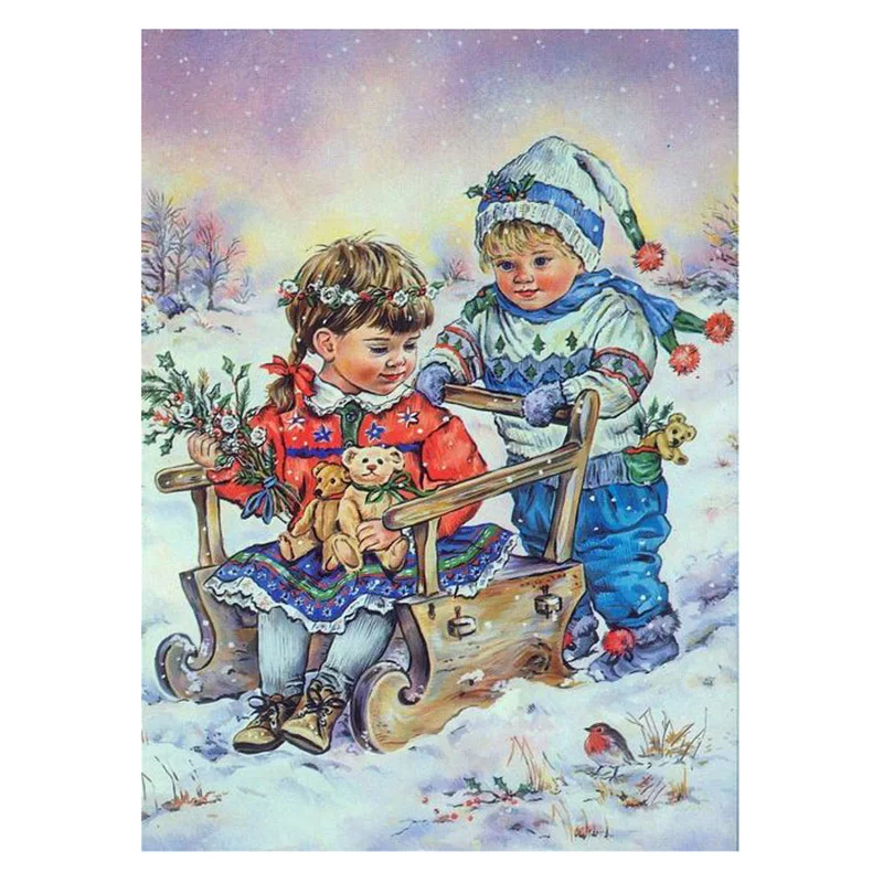 Новогодний подарок алмазная живопись Зимний Рождественский пейзаж лыжи вышивка