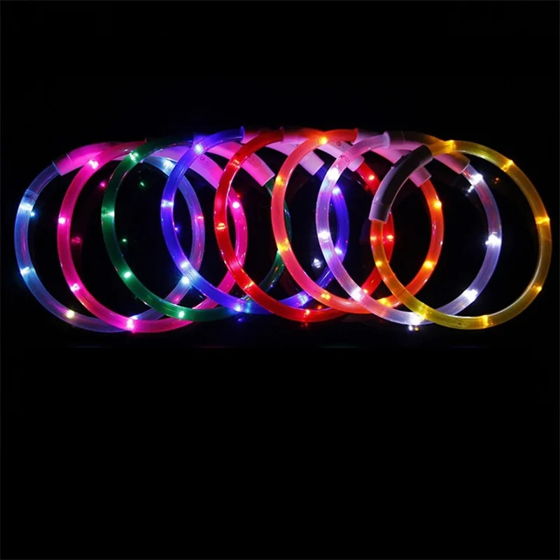 50Pcs USB Flashing Night Dogs Cats Collars Adjustable Pet LED Rechargeable Collars Luminous Charger Light