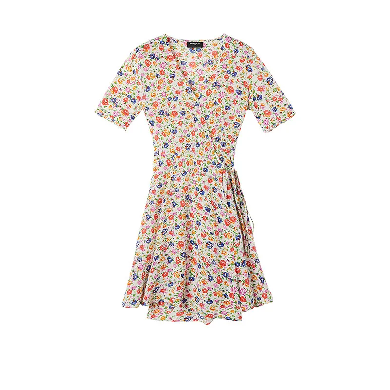 

2020 Spring and Summer flower Printed V-neck Romantic Fairy Dress