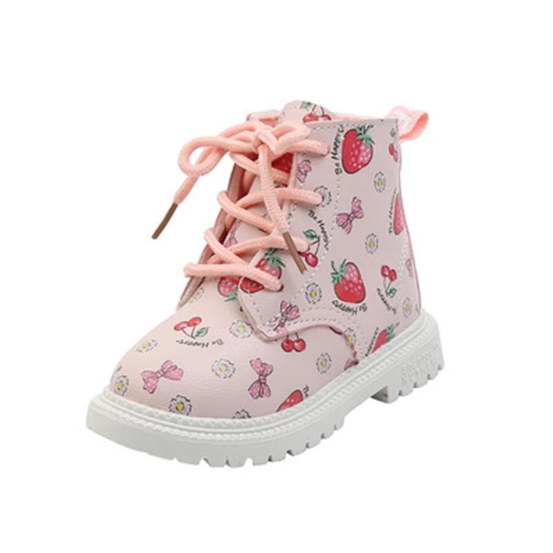 

Ботинки-мартинсы для девочек, зимние, с двойным хлопком, теплые, на молнии, для детей среднего и маленького размера, Нескользящие, кожаные