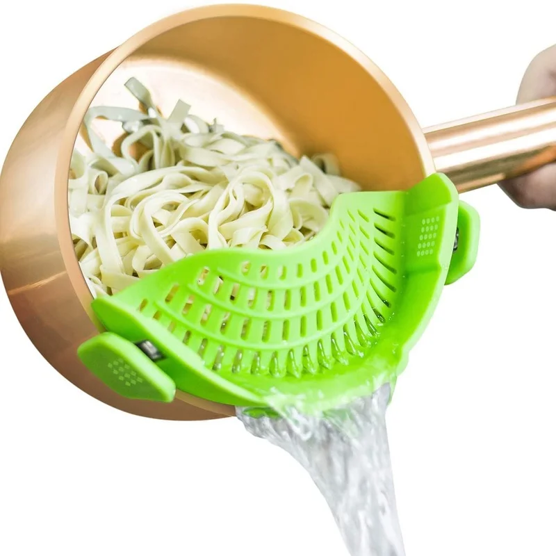 

Clip on Pot Strainer Silicone Colander Hands-free Drainer for Pasta Spaghetti Meat Grease Fits Pots Pans Bowls Kitchen Gadgets
