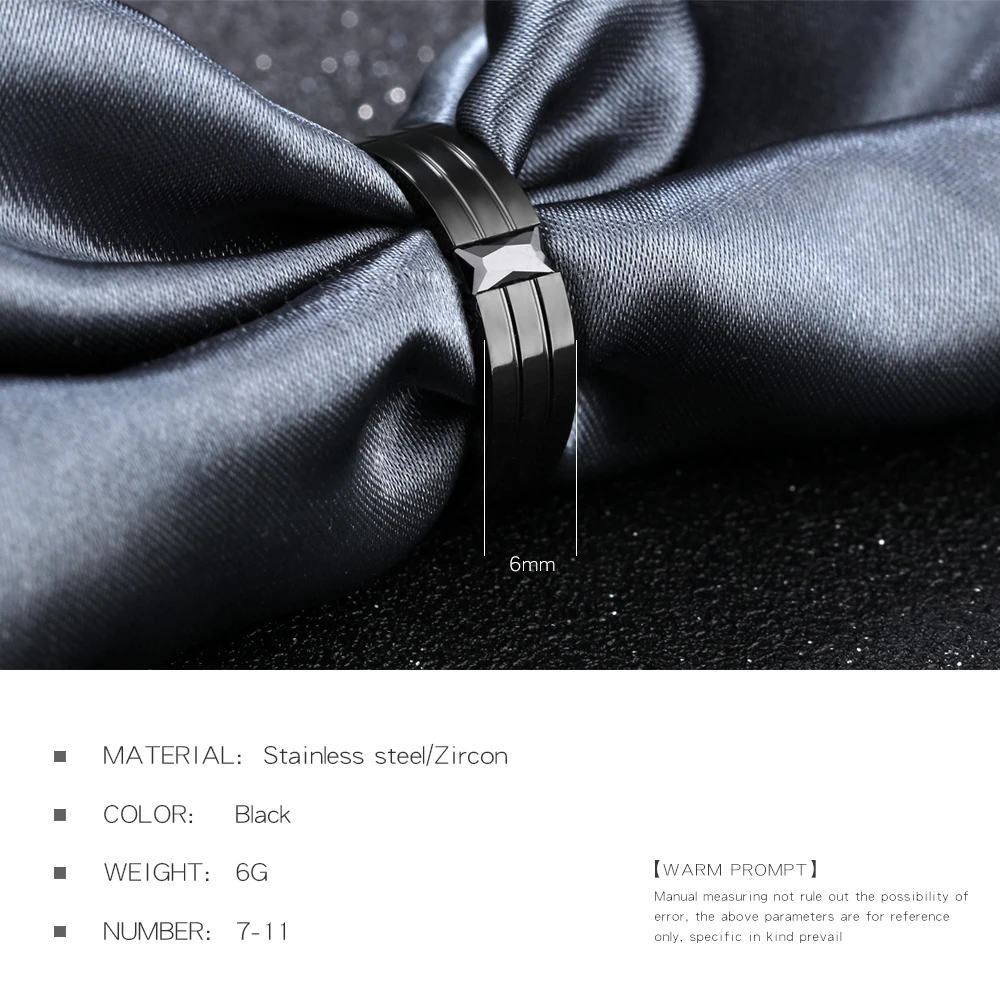 Мужское кольцо из нержавеющей стали с цирконием шириной 6 мм GJ563|stainless steel ring|ring