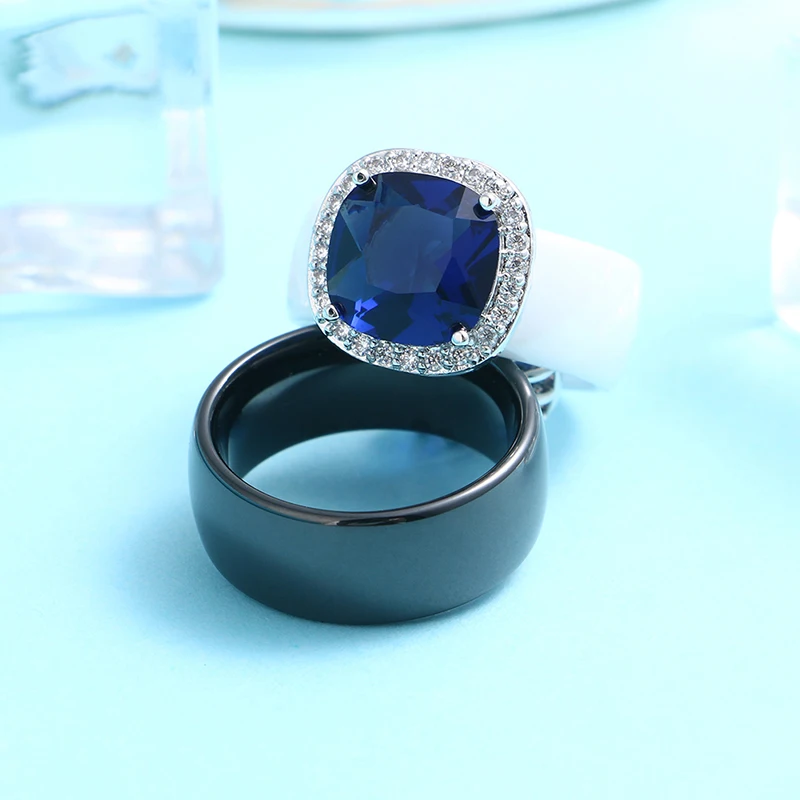 8 мм ширина керамические кольца с синим квадратным кристаллом свадебные