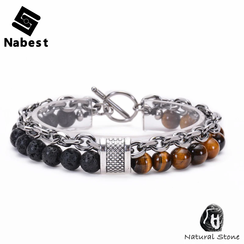 Мужские браслеты из натурального камня бусины лавового тигровый глаз карта