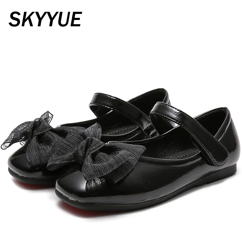 Весенняя детская обувь принцессы на плоской подошве с бантом для маленьких