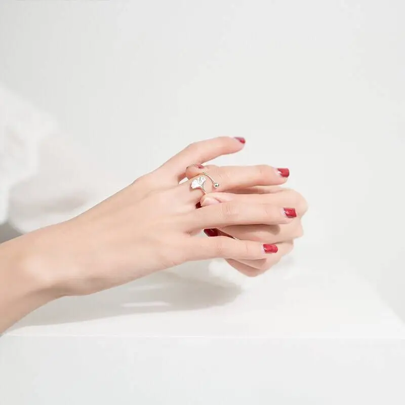 

New 100% Real Silver Color Ginkgo Biloba Leaf Rings For Women Big Finger Rings For Unisex Jewelry Men