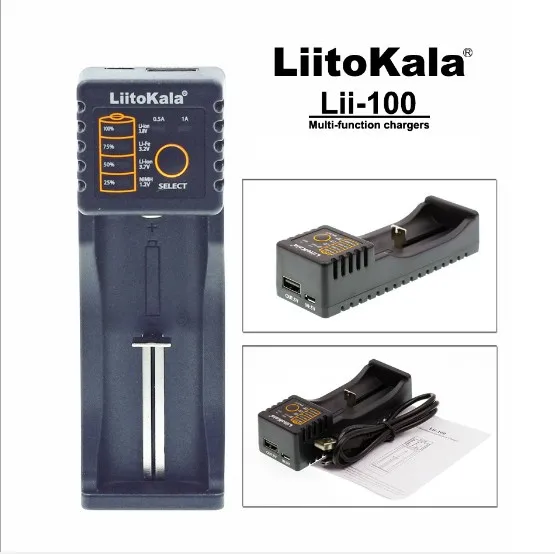 Liitokala Lii 100 зарядное устройство с ЖК дисплеем Зарядка 18650 3 7 V 18350 26650 NiMH литиевая