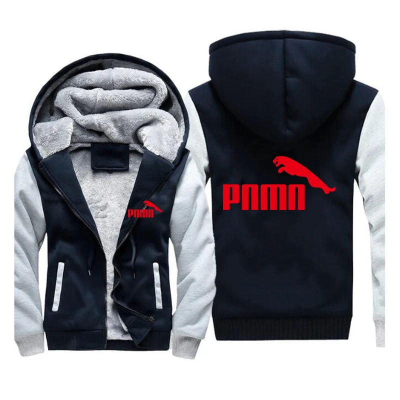 

2021 men's fashion new red Puma stitching warm thick coat winter cardigan street zipper hoodie
