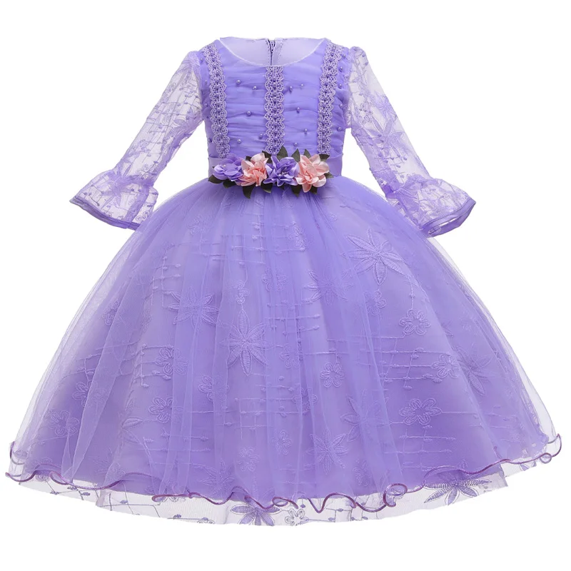 Purple Vestido infantil/зимнее детское платье; платье принцессы с жемчужинами для девочек; свадебное платье с цветочным узором для девочек; Детские платья для девочек; праздничное платье - Цвет: Purple