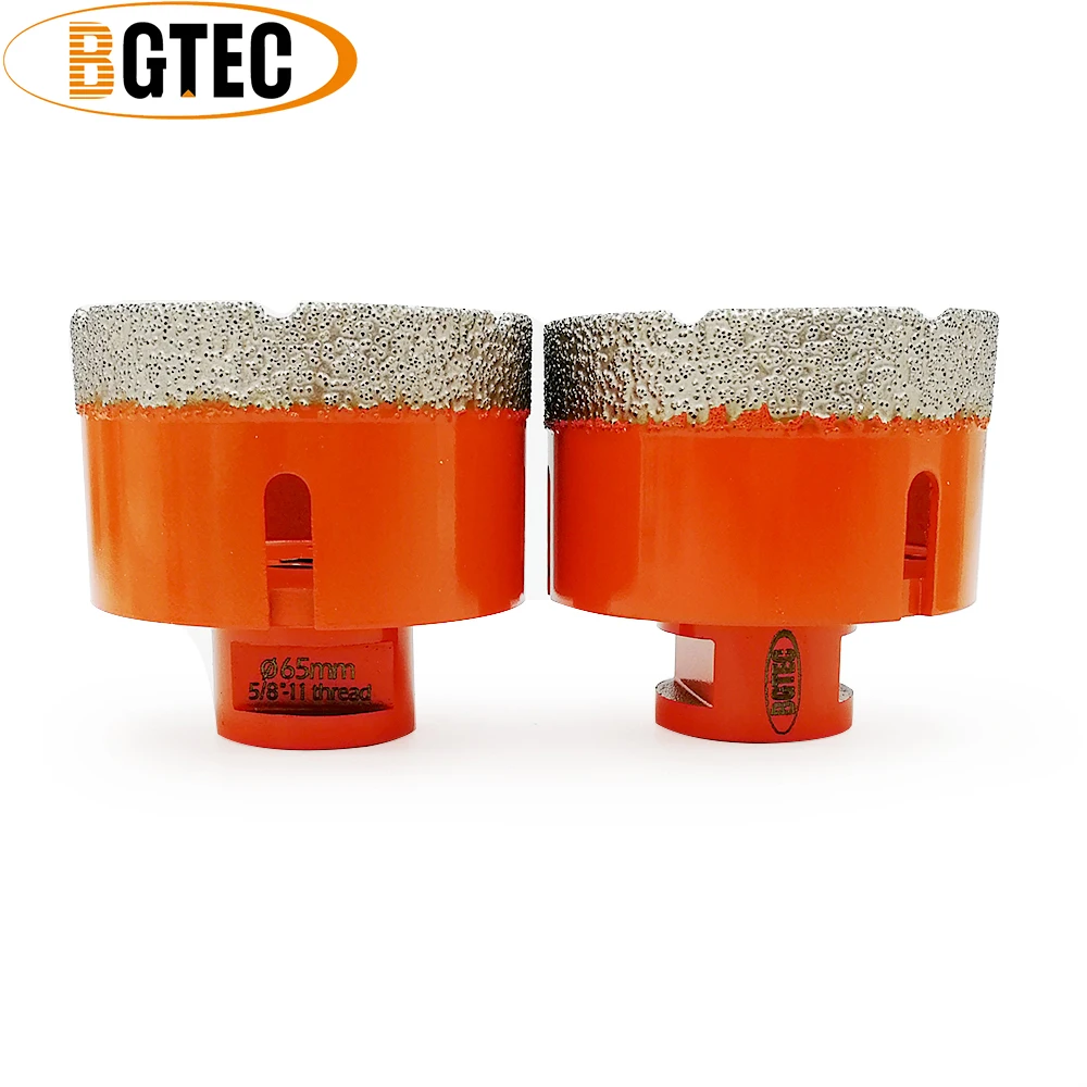 BGTEC 2pc 65mm Vacuum brazed diamond Dry drilling bits 5/8-11 connection hole saw porcelain tile granite Drill core bits Crown