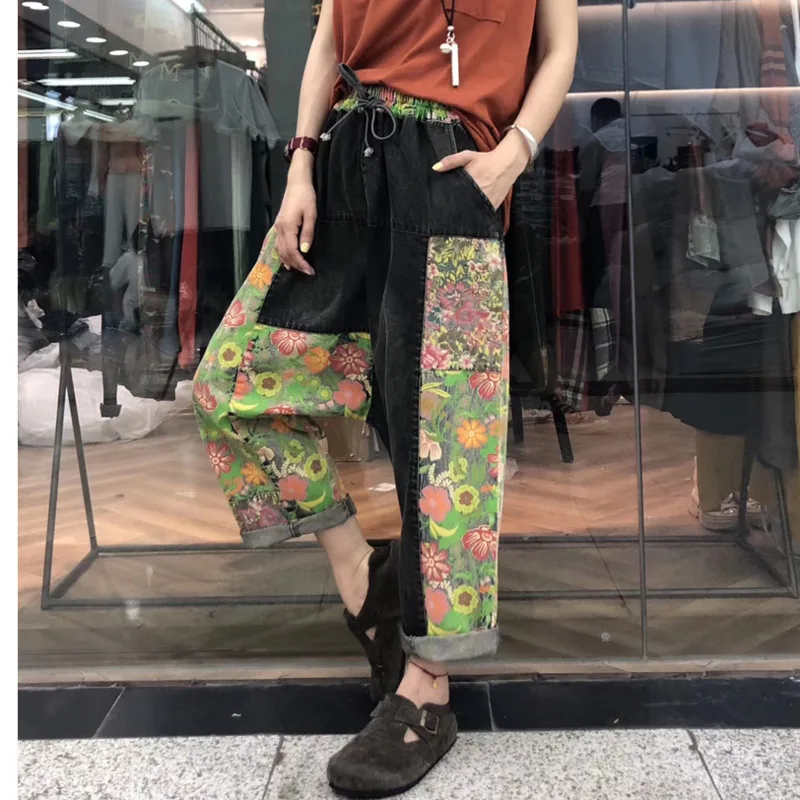

Patchwork Cowboy Trousers Baggy Low Crotch Jeans hip hop dancing Boyfriend Bloomers Big Size denim streetwear Wide Leg Joggers