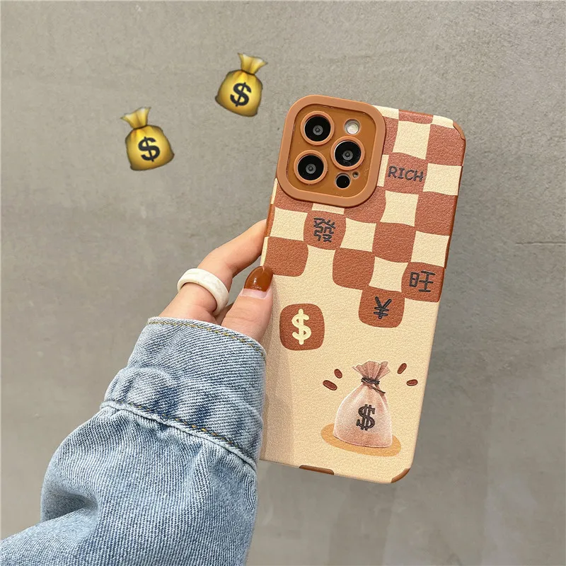 

Angel Eyes Liquid Leather Rich Plaid Purse TPU Phone Cases Soft Thin Rear Cover