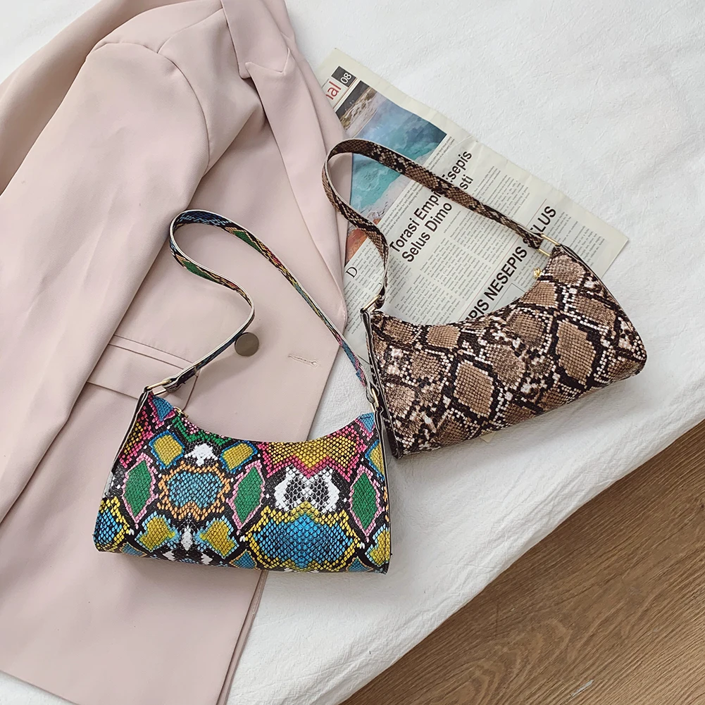 

Vintage Snake Pattern Print Shoulder Underarm Bags Women PU Leather Hobos Bag Casual All-match Ladies Small Handbags Purse