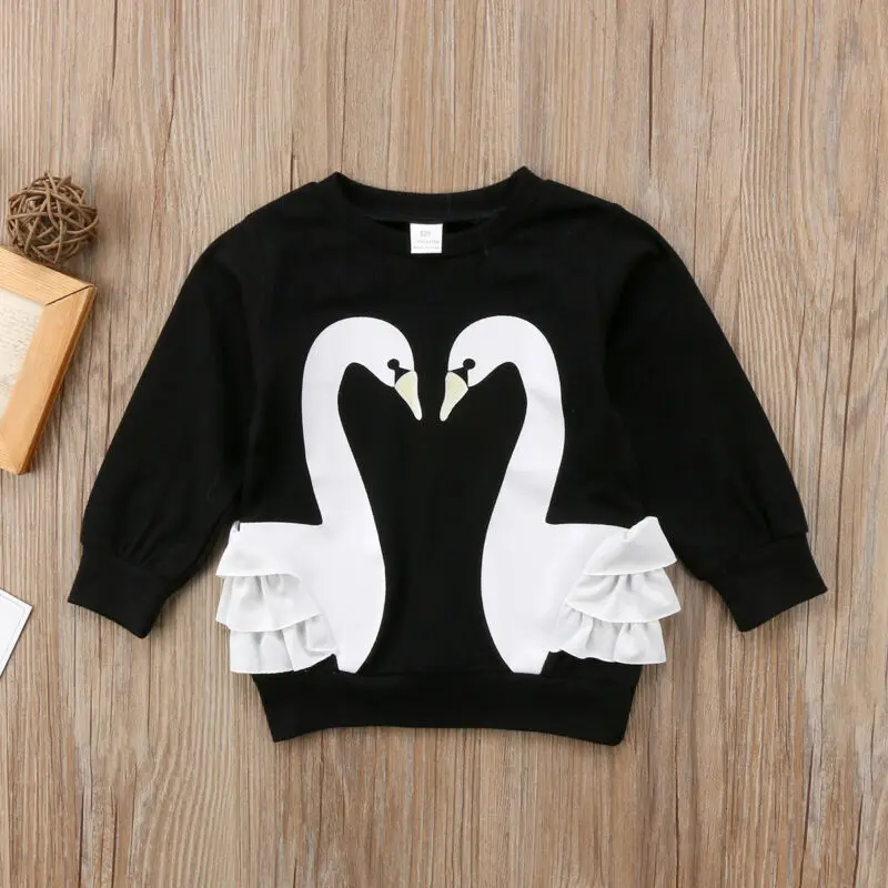 Модная блузка с лебедем для маленьких девочек топы футболки длинными рукавами