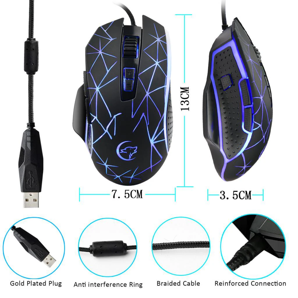 Проводная оптическая мышь с разноцветными лампами G816 USB 9 Кнопок DPI 1200-1600-2400-3200 для