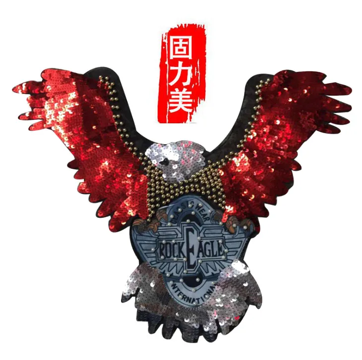 1pc big size 40*49cm red feather eagle sequins and pearl bead beaded sewing on patch | Patches