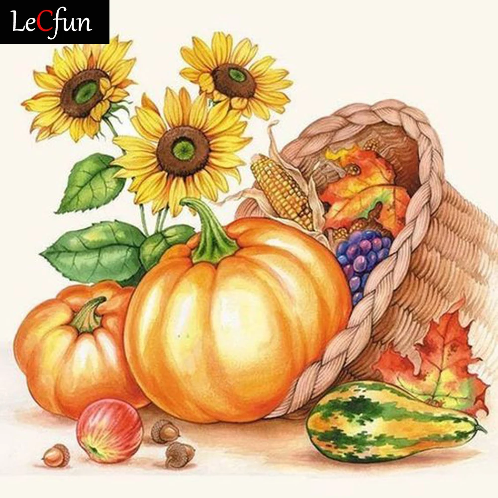 

LeCfun DIY Diamond Painting KitsThanksgiving Pumpkins Harvest Full Round Squar Drill Cross Stitch Embroidery Art Home Decor Gift