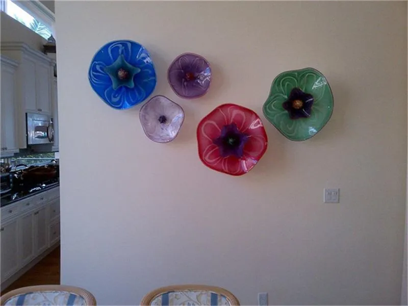 

Wall Art Dale Chihuly Style Borosilicate Glass Art Hand Blown Multi color Glass Flower Plates