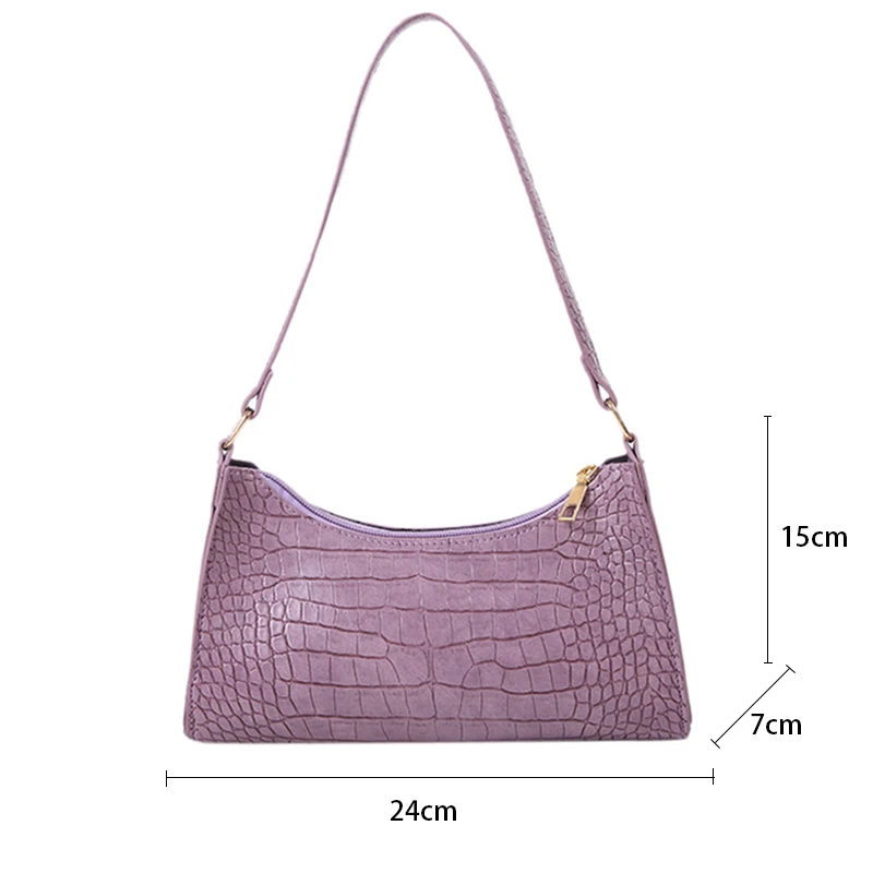 

Retro Crocodile Pattern Shoulder Bag For Women PU Leather Armpit Bag France Baguette Bag Casual Female Handbags Advanced Totes