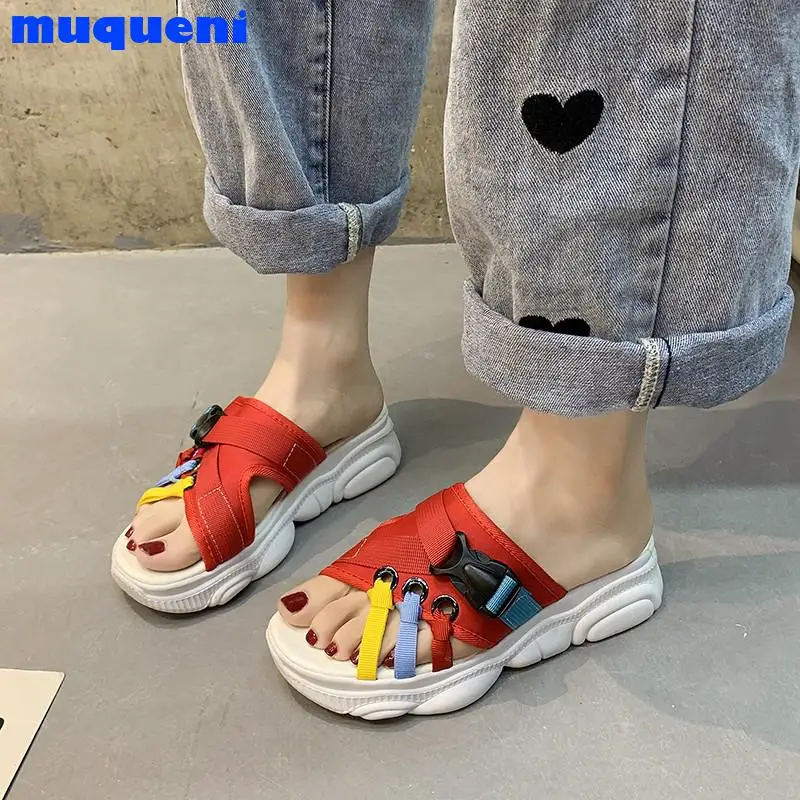 

Women's Sneakers Sandals 2021 Summer New Platform Open Toe Casual Women Shoes Fashion Comfortable Leather Velcro Beach Sandals