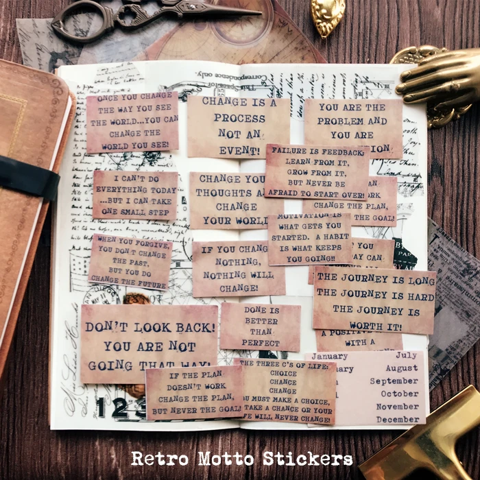 

17pcs Tim Holtz Retro TN material life words sulfuric acid paper Stickers Junk Journal Diary Planner Sticker Scrapbooking