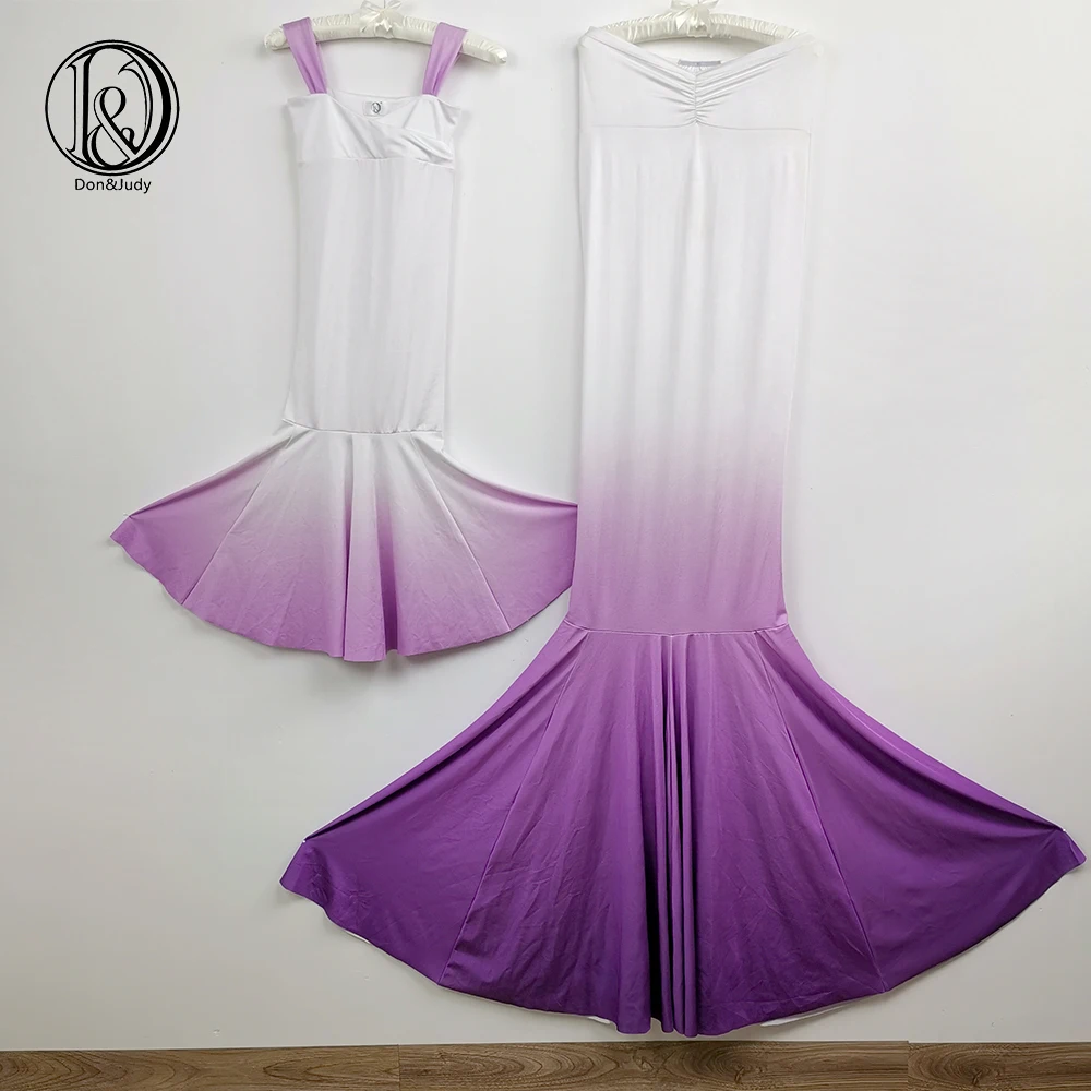 Don&Judy Maternity Dresses For Photo Shoot Mother and Daughter Dress Set for Photography Pregnancy Dress Gradient Purple 2020