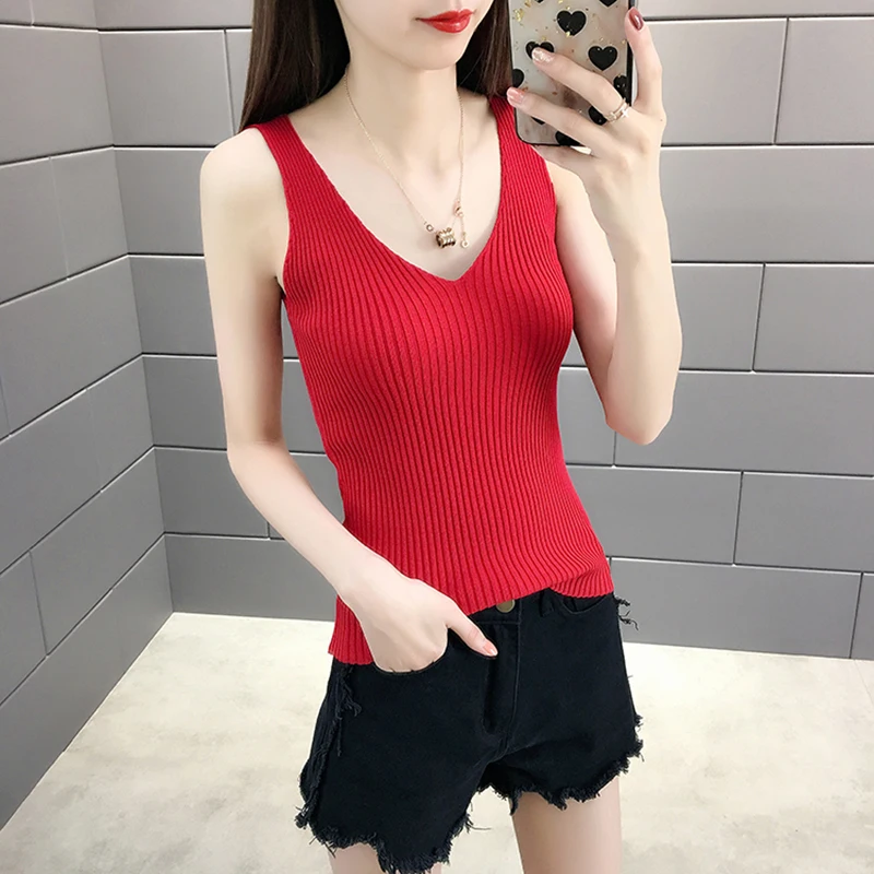 

Sweater Vest Women Knitted V Neck Sweater Sexy Pullover Pull Femme Autumn Winter Woman Sweaters Sexy 2021 Korean Jumper Clothes