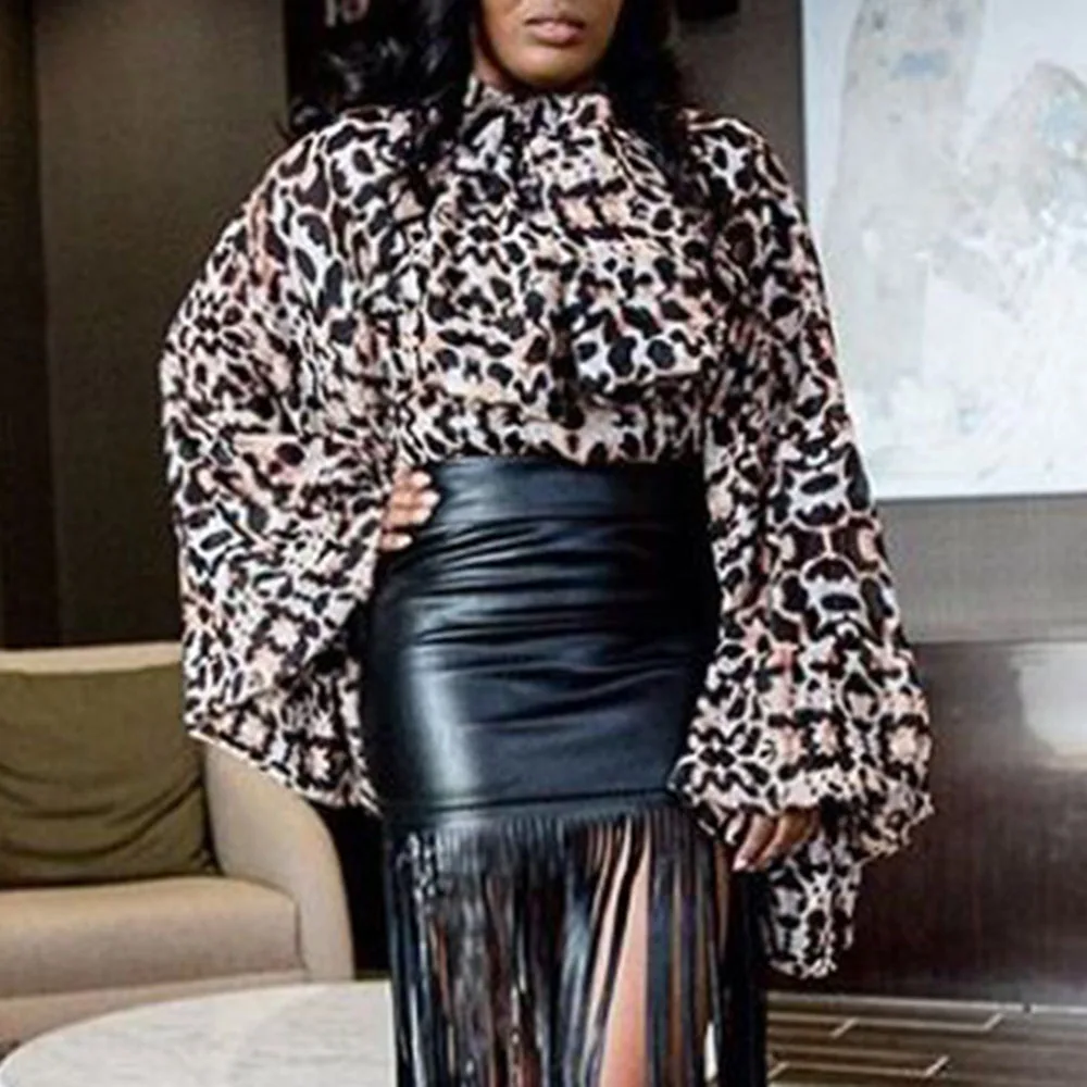 Женская блузка с рукавами-фонариками и леопардовым принтом Сезон весна-лето 2020