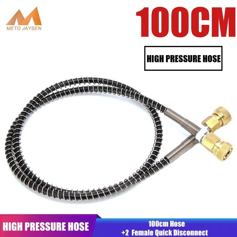 M10x1 Thread 100cm High Pressure Hose for Air Refilling Nylon Hose Wrapped with Stainless Steel Spring and Quick Connectors