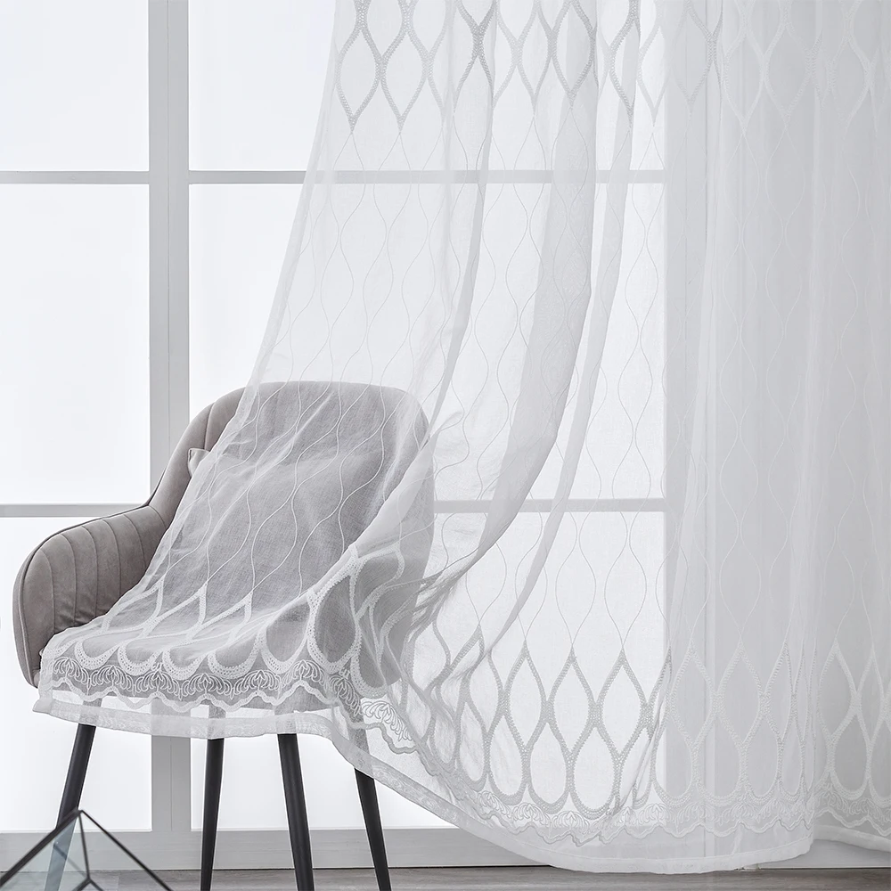 Современные белые тюлевые шторы с вышивкой для гостиной занавески на окна
