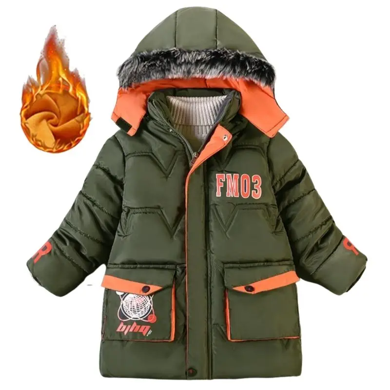 

2021 Autumn Winter Boys Jacket Keep Warm Cotton Thicken Kids Jacket Fur letter Zipper Boys Outerwear Children's Clothing 2-5Y